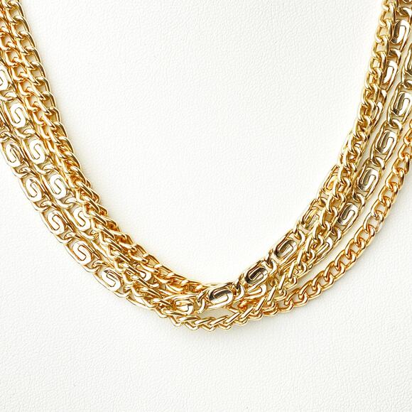 Sarah Coventry Four Dimensions Necklace Gold Tone Multi Strand Chains Textured - Picture 1 of 10